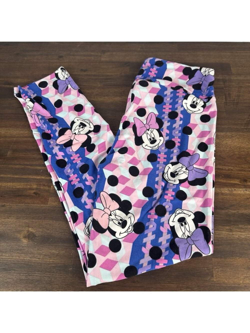 LuLaRoe OS Leggings MINNIE MOUSE with Bow Purple Pink Disney One Size 2-10 4536